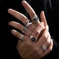 Punk Poker Joker Silver Color Rings for Men & Women Goth Skeleton Billiards Set