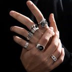 Punk Poker Joker Silver Color Rings for Men & Women Goth Skeleton Billiards Set