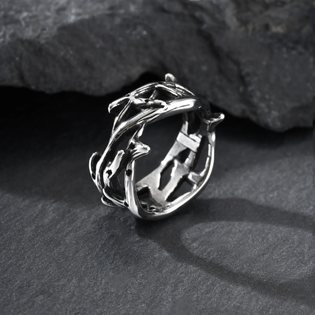 Vintage Hollow Thorns Design Stainless Steel Charm Rings