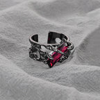 Goth Red Crystal Heart Irregular Ring Punk Adjustable Thorn Love Dark Finger Rings
