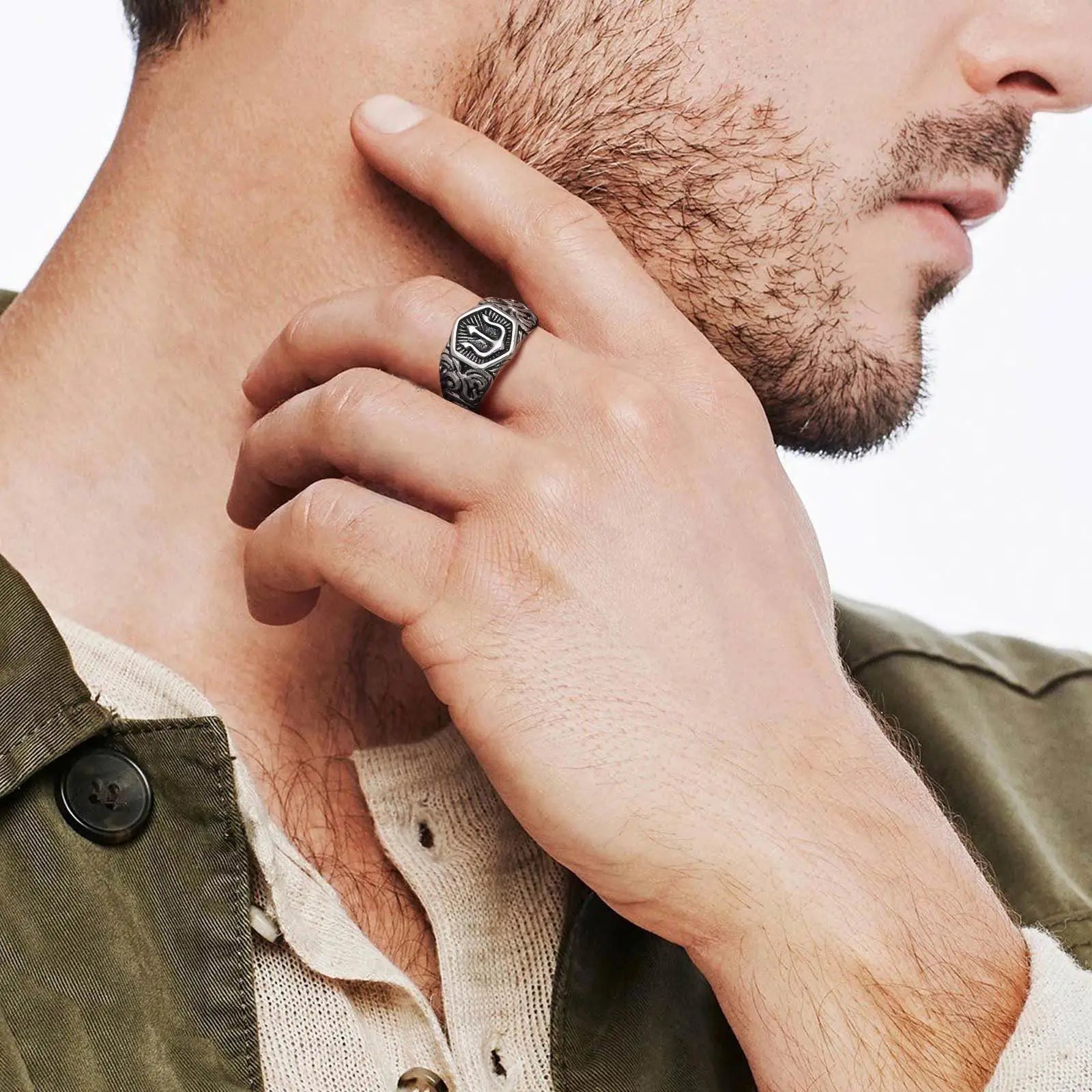 Tridant Signet Stainless Steel Geometric Rings