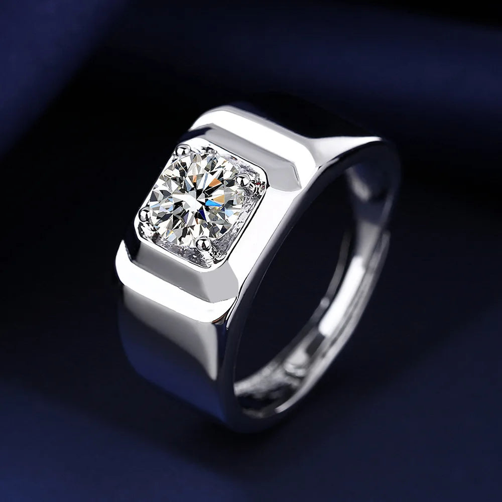 Moissanite Adjustable Wide Band Round Ring