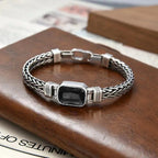 Hand-Knitted Old Vintage Black Stone Bracelet