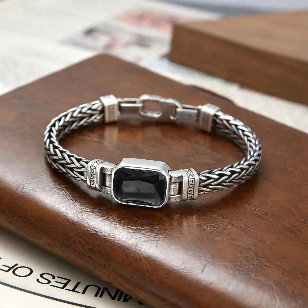 Hand-Knitted Old Vintage Black Stone Bracelet