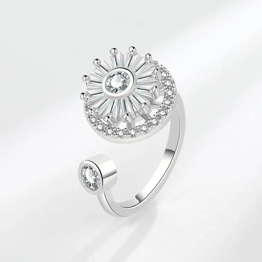 Sunflower Diamond Zircon Rotatable Ring