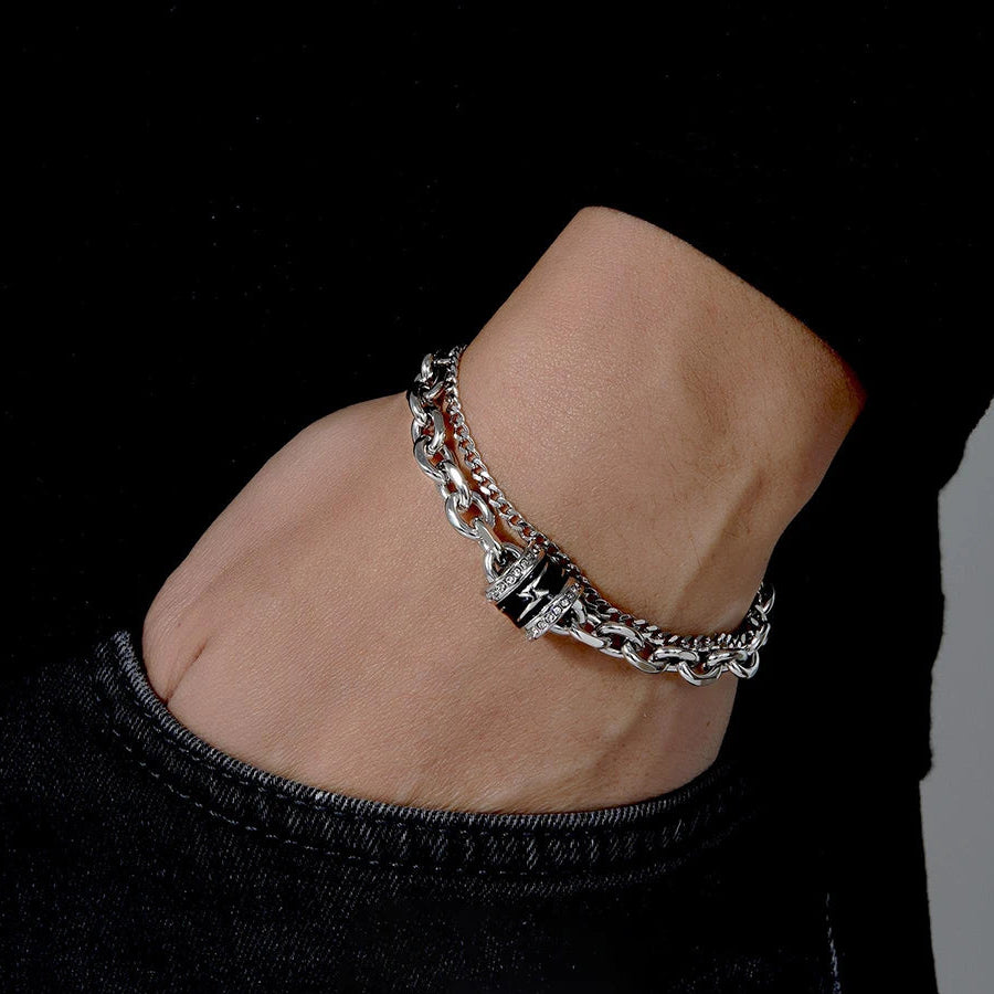 Hip Hop Black Lightning Bracelet =Non Fading Titanium Steel Punk Cuban Bracelet