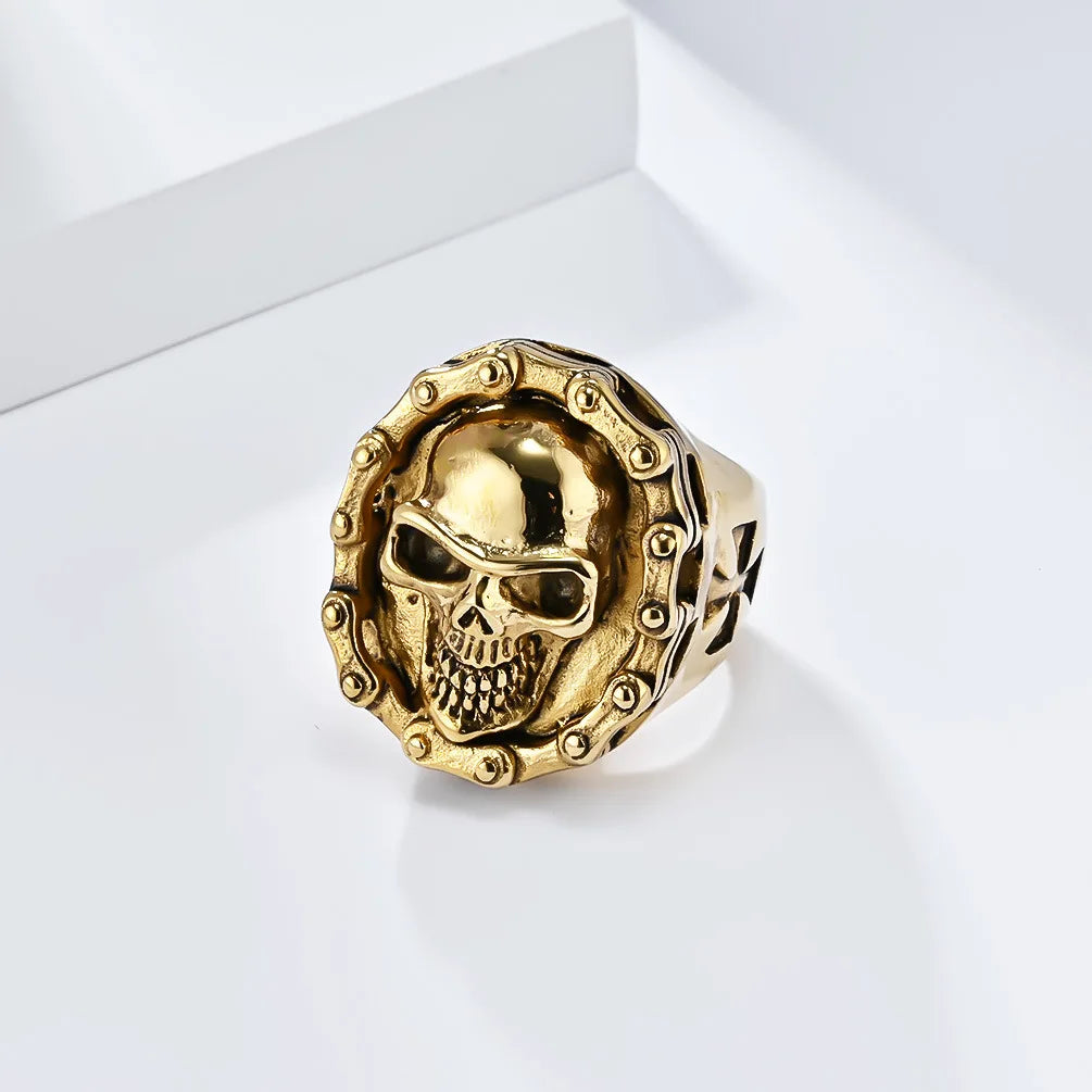Vintage Biker Chain Skull Rings Gothic Punk Stainless Steel