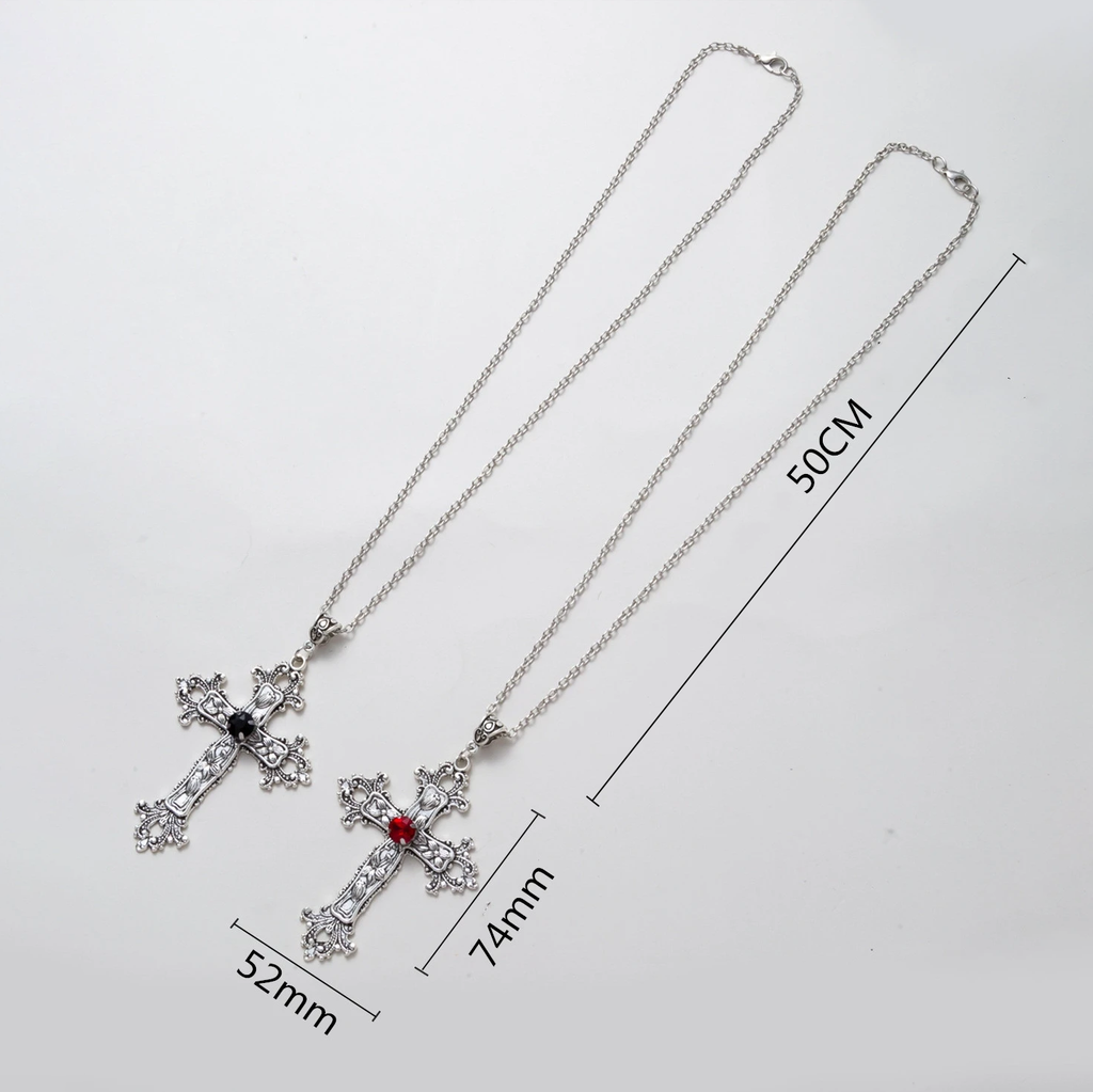 Y2K Punk Crystal Big Cross Pendant Necklaces for Women Men Gothic Irregular Cross Clavicle Chain Necklaces Jewelry