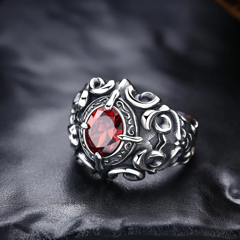Retro Red Heart Crusades Vine Ring Dark Gothic Vintage Resizable Ring Punk Accessories