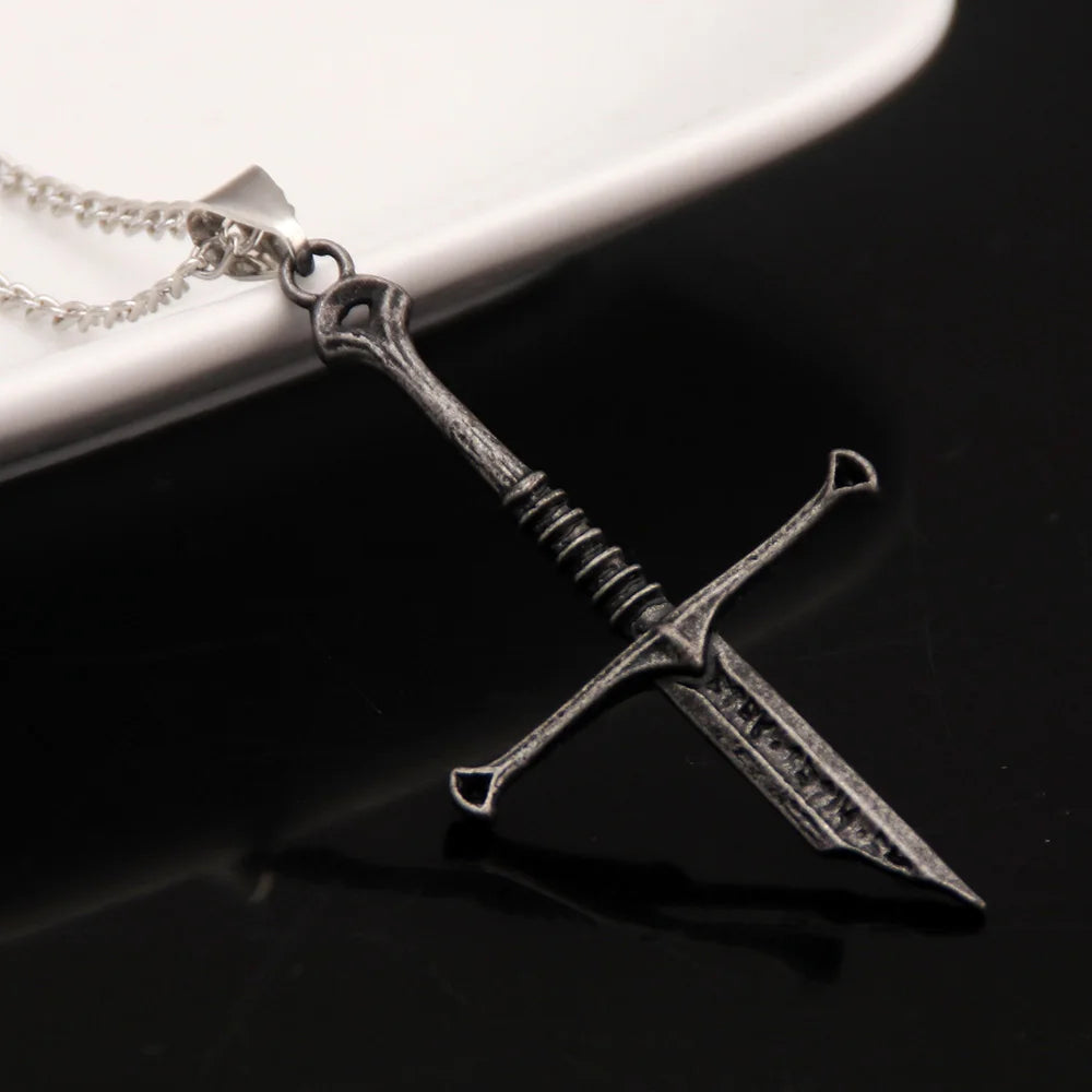 Movie Aragorn Narsil Broken Sword Cosplay Necklace Vintage Punk