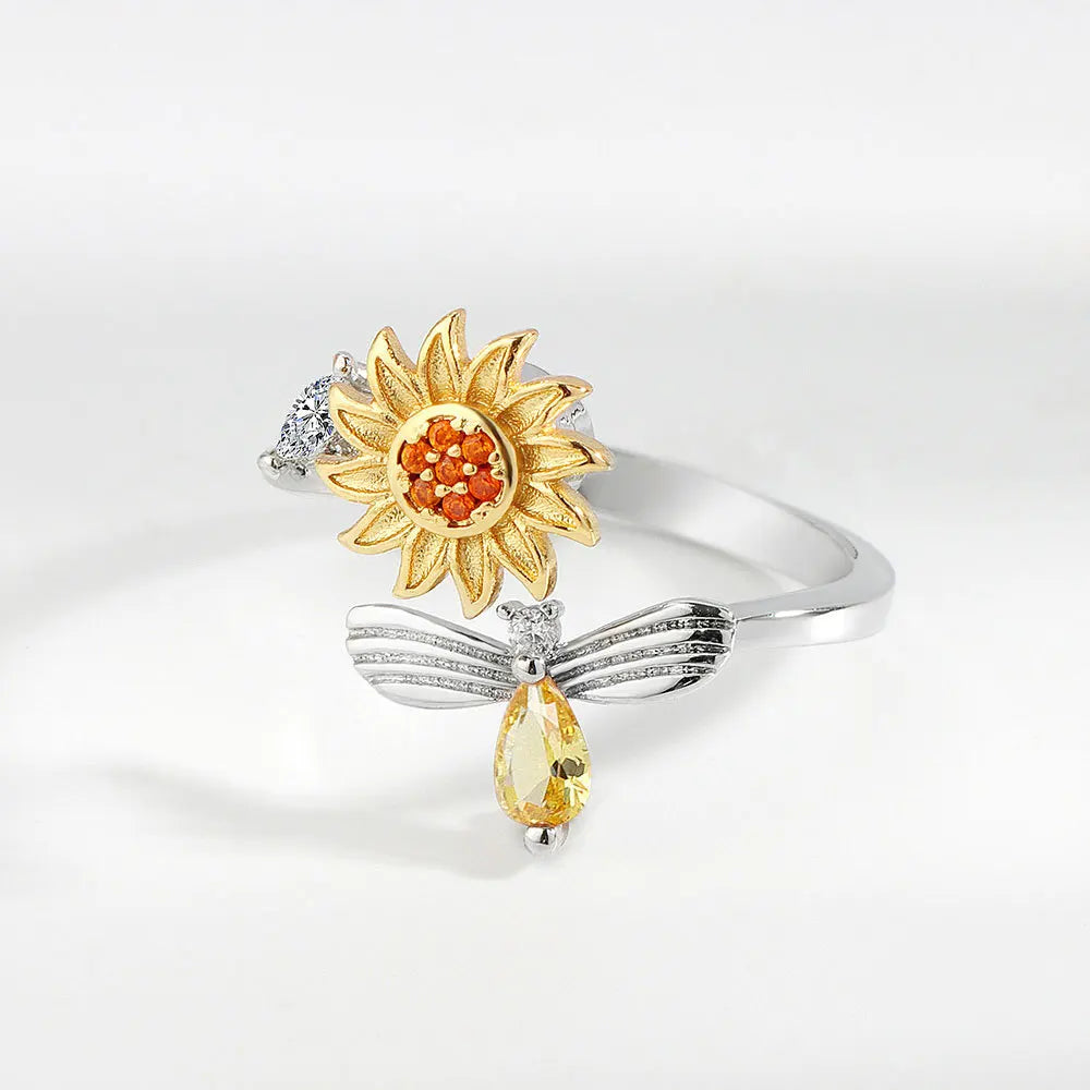 Sunflower Diamond Zircon Rotatable Ring