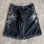 Y2K Grunge Cyber Gothic Embroidered Denim Shorts