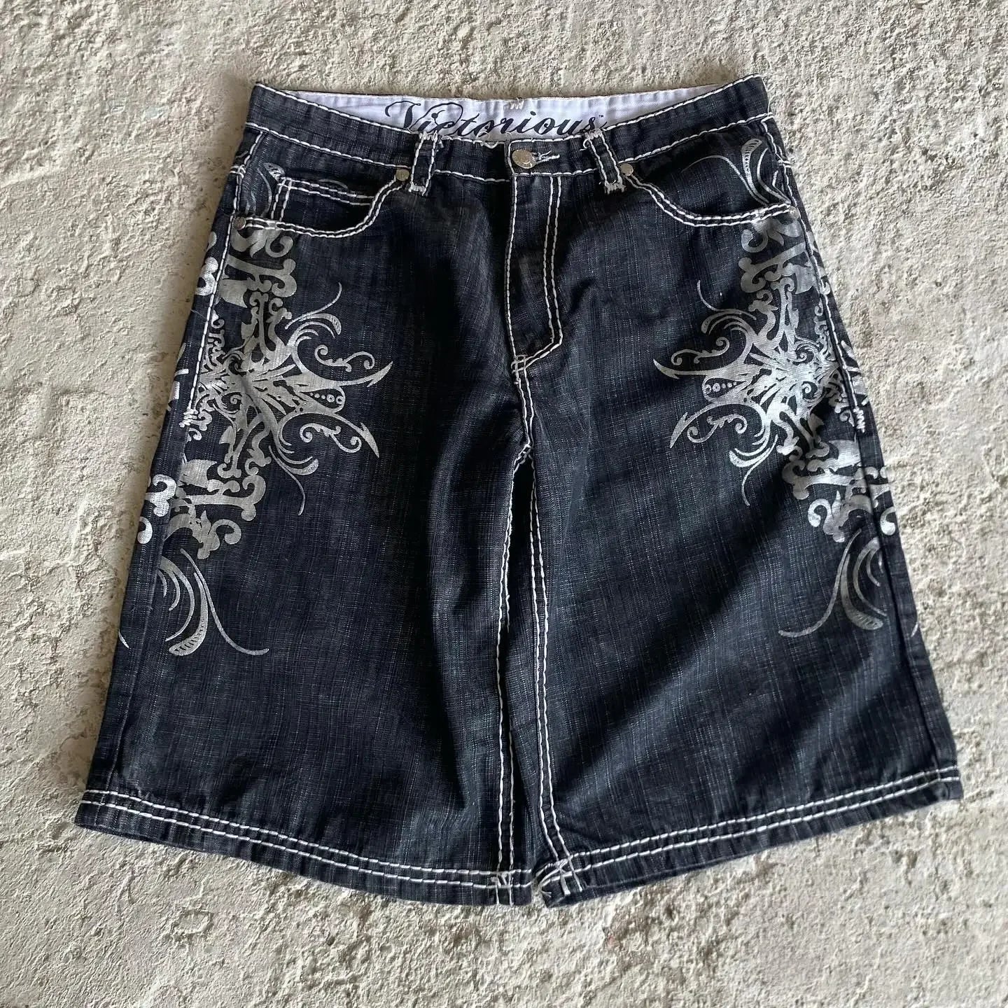 Y2K Grunge Cyber Gothic Embroidered Denim Shorts