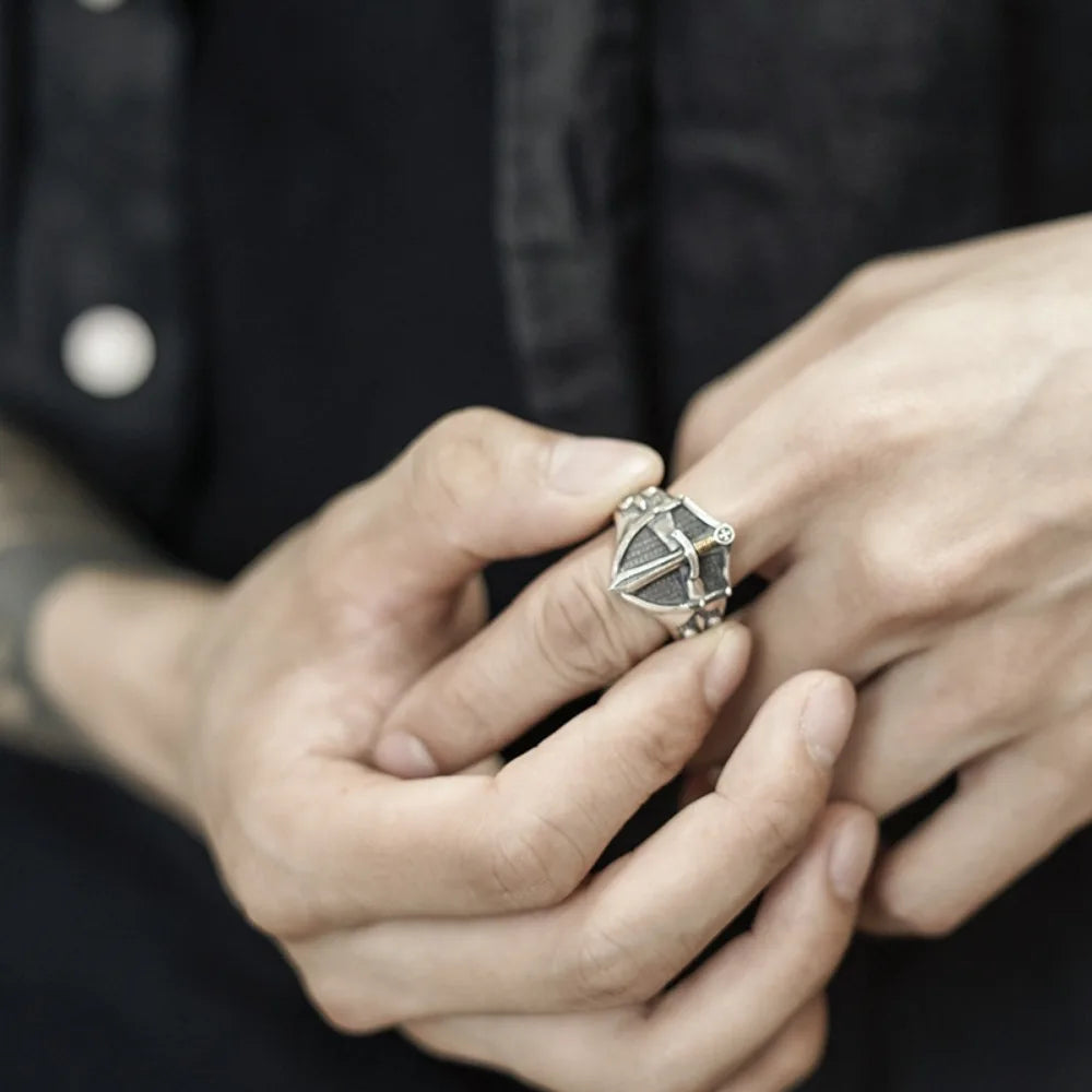 Minimalist Open End Medieval Templar Vintage Shield Adjustable Size Ring