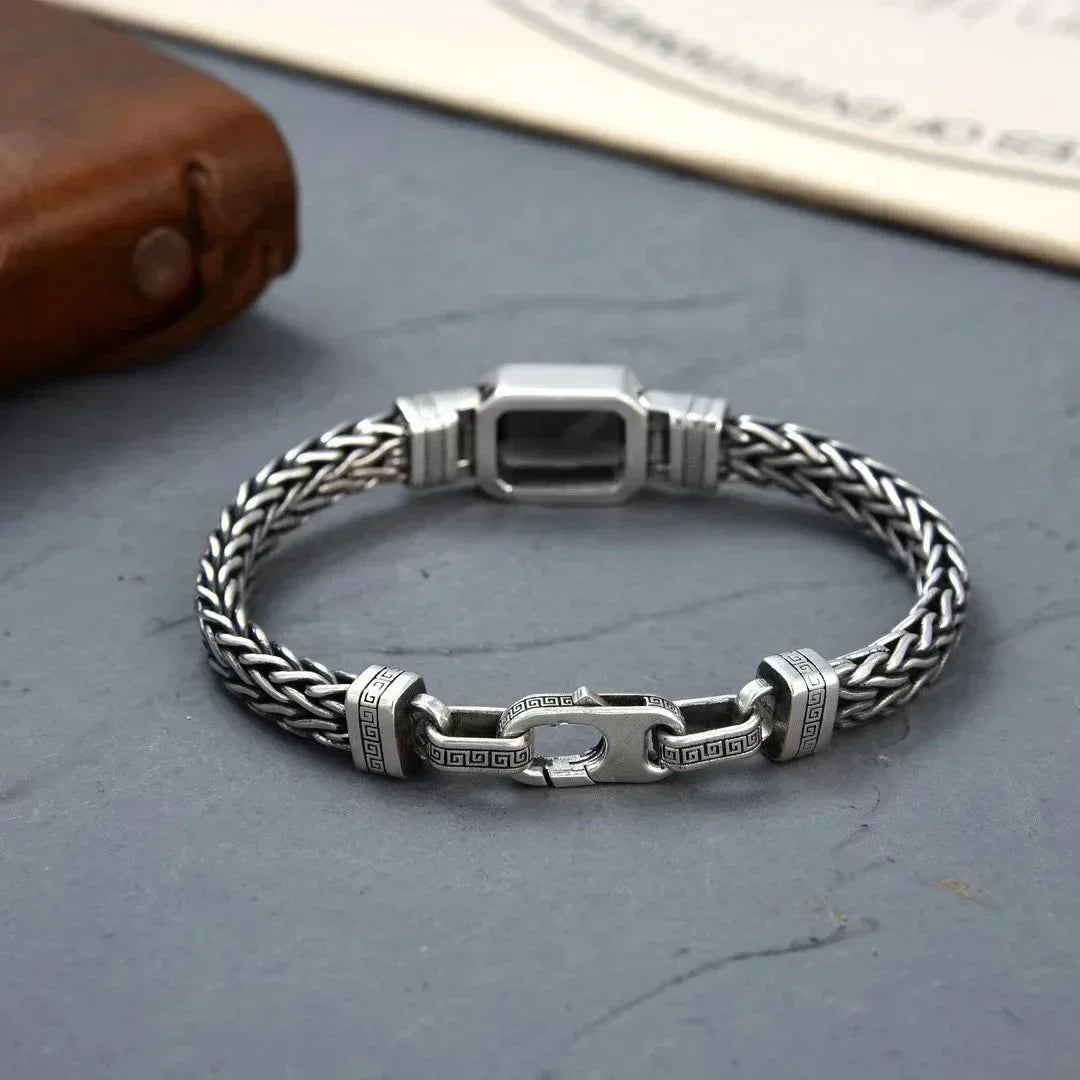 Hand-Knitted Old Vintage Black Stone Bracelet