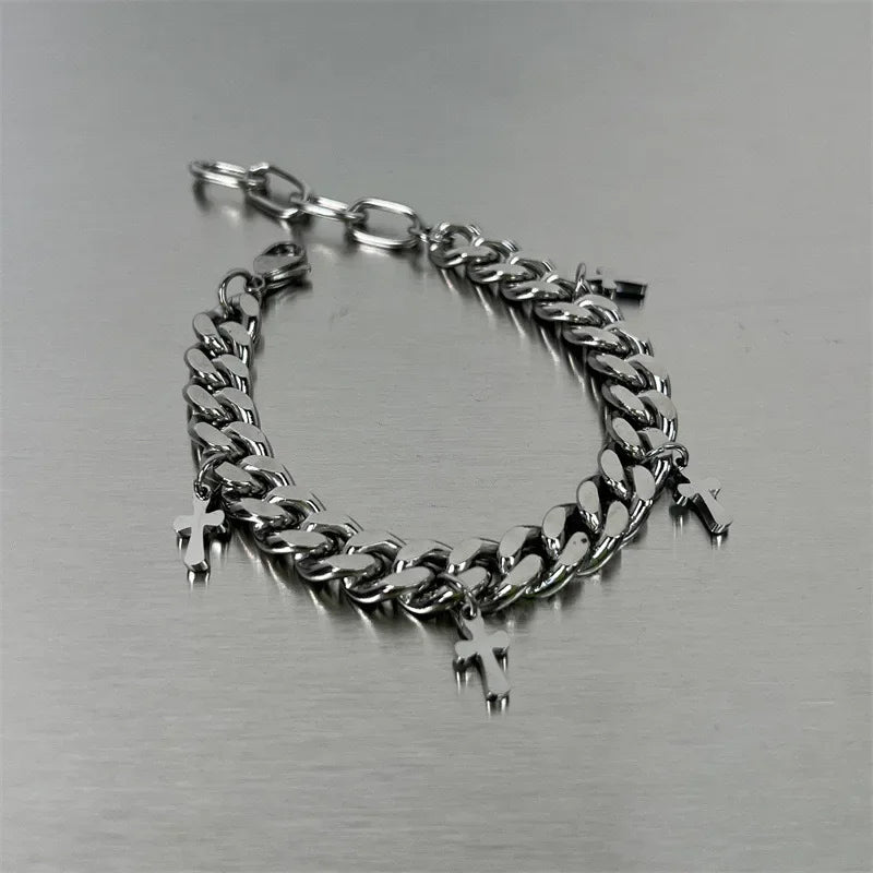 Titanium Steel Cross Cuban Bracelet Retro Cold Wind Hip Hop