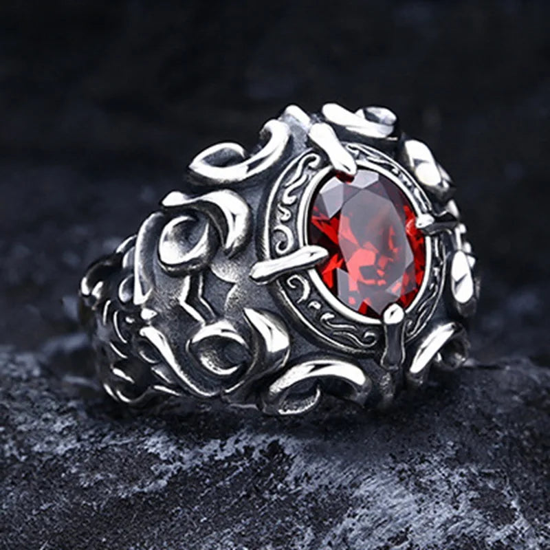 Retro Red Heart Crusades Vine Ring Dark Gothic Vintage Resizable Ring Punk Accessories
