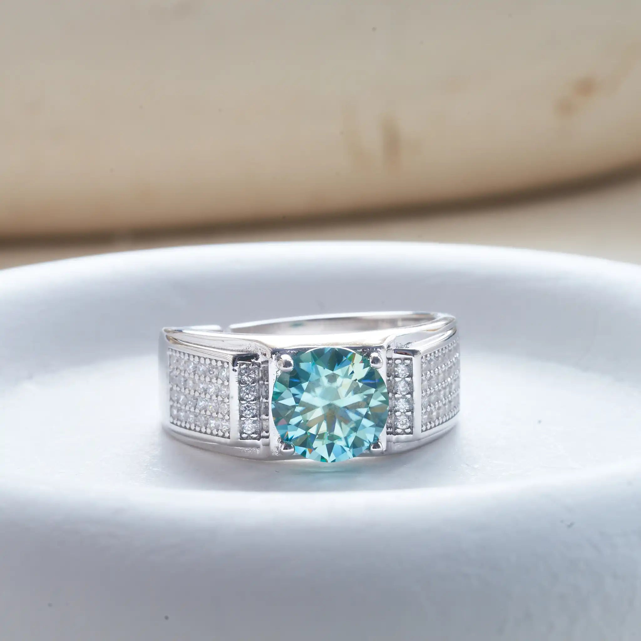 Real 1.0 Carat Moissanite Pure Solid 18K White Gold Ring
