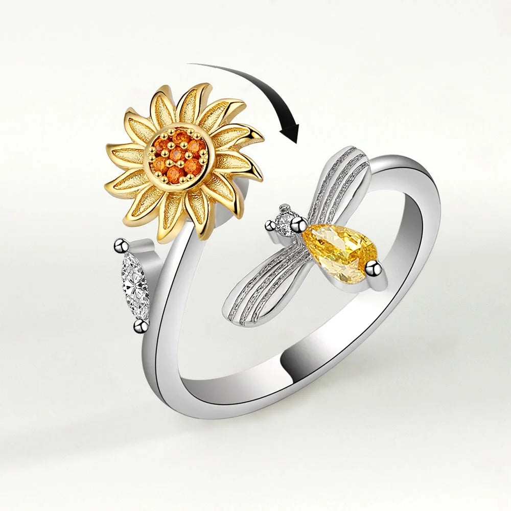 Sunflower Diamond Zircon Rotatable Ring