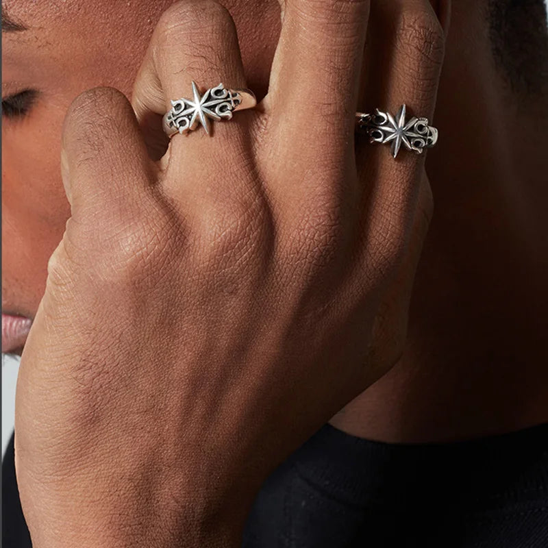 Retro Six Point Star Punk Gothic Adjustable Open Ring