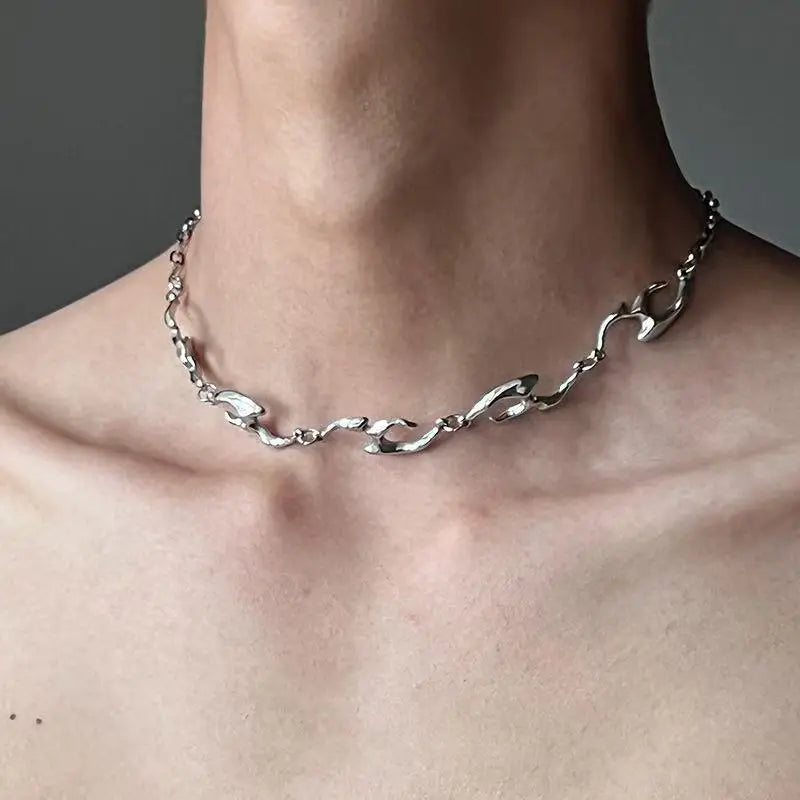 Cyberpunk Liquid Metal Thorny Choker Necklace Jewelry