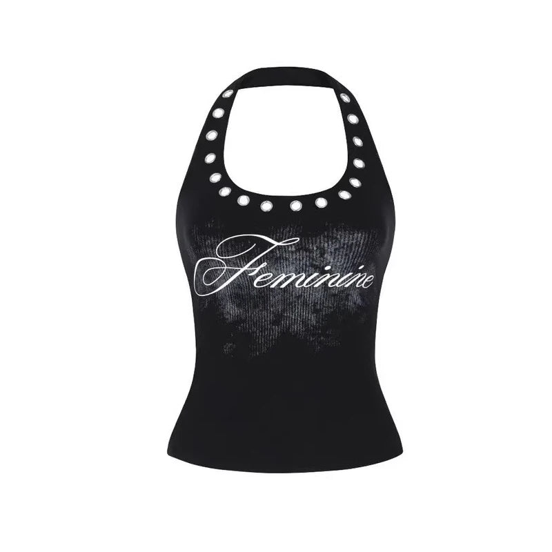 Vintage Y2K "Feminine" Graphic Halter Top