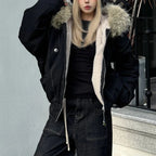 Aesthetic Black Elegant Jacket Woman  Y2k Zip Up Hooded Casual Punk Outfits