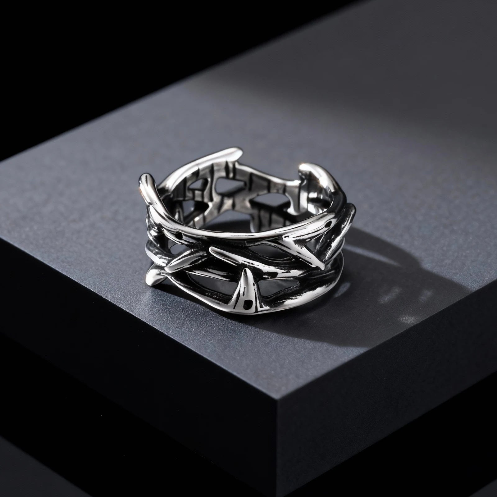 Vintage Hollow Thorns Design Stainless Steel Charm Rings