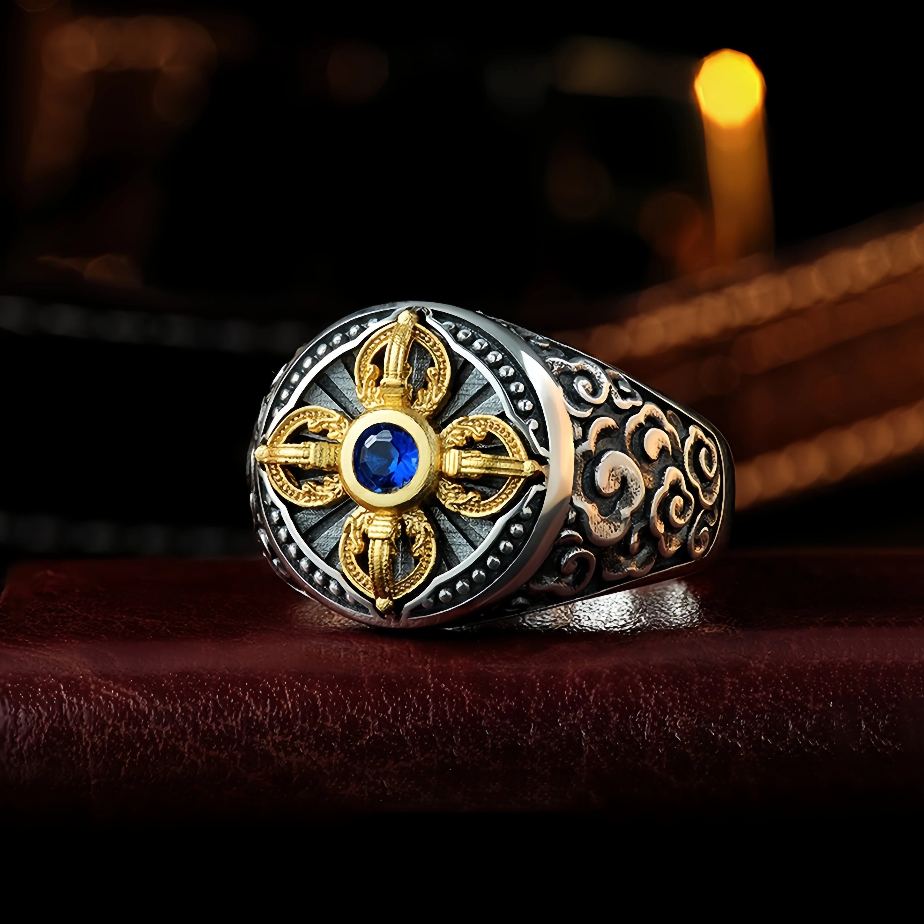 Retro Golden Vajra Adjustable Open Ring