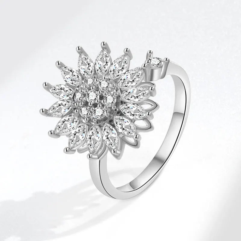 Sunflower Diamond Zircon Rotatable Ring