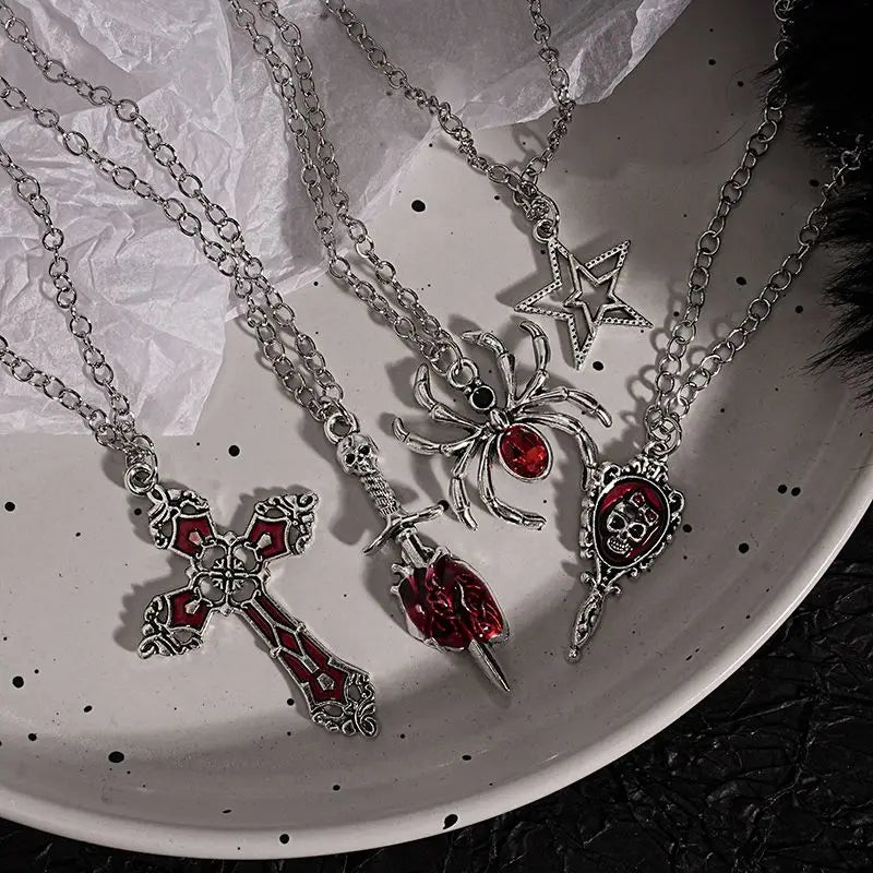 Gothic Set Vintage Punk Heart Snake Butterfly Charm Necklaces