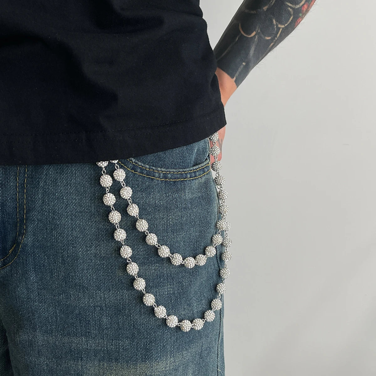 Y2K Sparkling Rhinestone Ball Chain Street Belt Chain