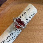 Goth Red Crystal Heart Irregular Ring Punk Adjustable Thorn Love Dark Finger Rings