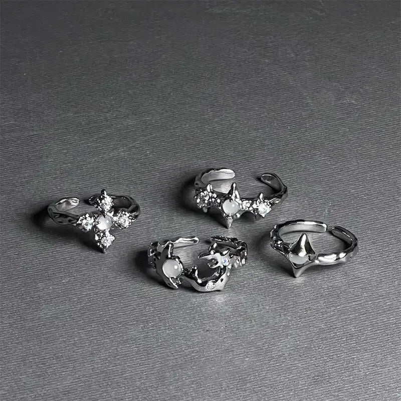 Gothic Irregular Moonstone Cross Opening Ring