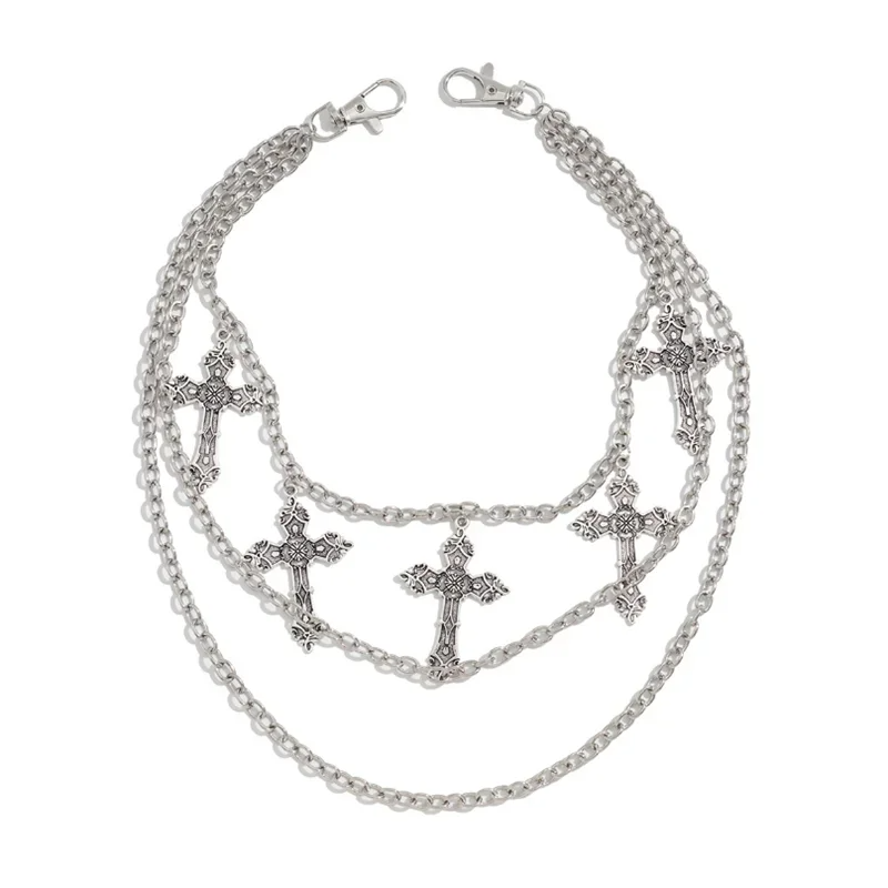 Fashion Punk Metal Pants Chain Hip Hop Waist Chain Cross Pendant Accessories Gifts