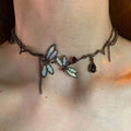 Whimsical Gothic Dragonfly Branch Choker Necklace Jewelry