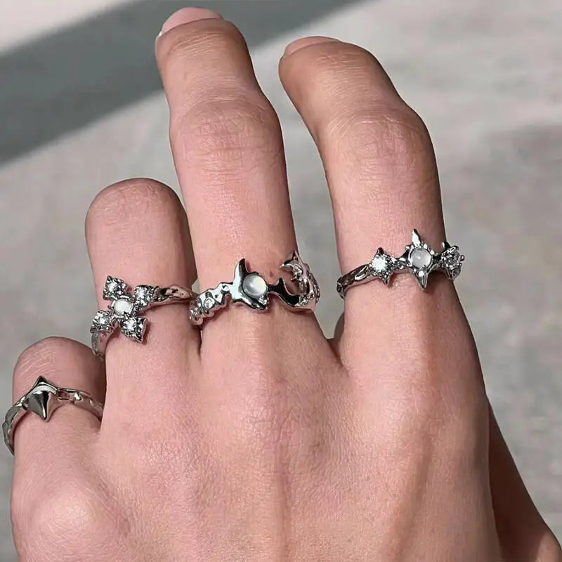 Gothic Irregular Moonstone Cross Opening Ring