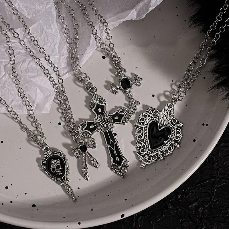 Gothic Set Vintage Punk Heart Snake Butterfly Charm Necklaces