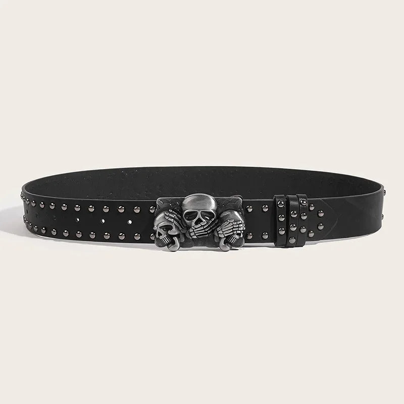 Brand Punk Goth Rivet Black Jeans Unisex Belt Paw Skull Buckle