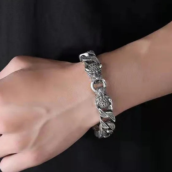 Double Leopard Head Woven Bracelet
