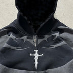 Y2K Opium Core Tribal Tribal Graphic Oversized Heavyweight Zipper Hoodie