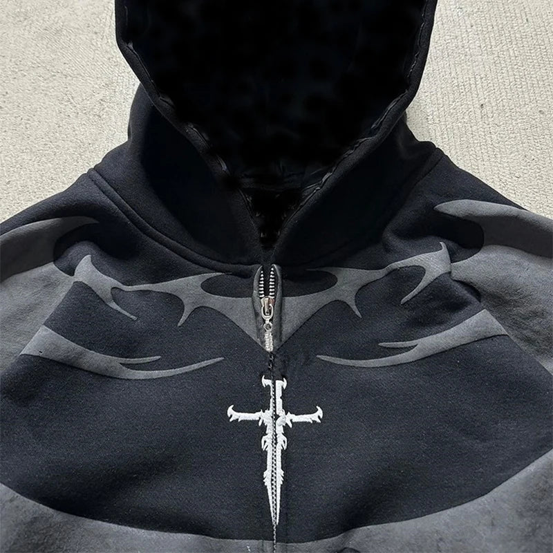 Y2K Opium Core Tribal Tribal Graphic Oversized Heavyweight Zipper Hoodie