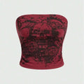 Skull Printed Off the Shoulder Tube Top for Women Summer Sexy Goth Y2K Clothes