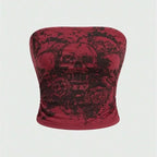 Skull Printed Off the Shoulder Tube Top for Women Summer Sexy Goth Y2K Clothes