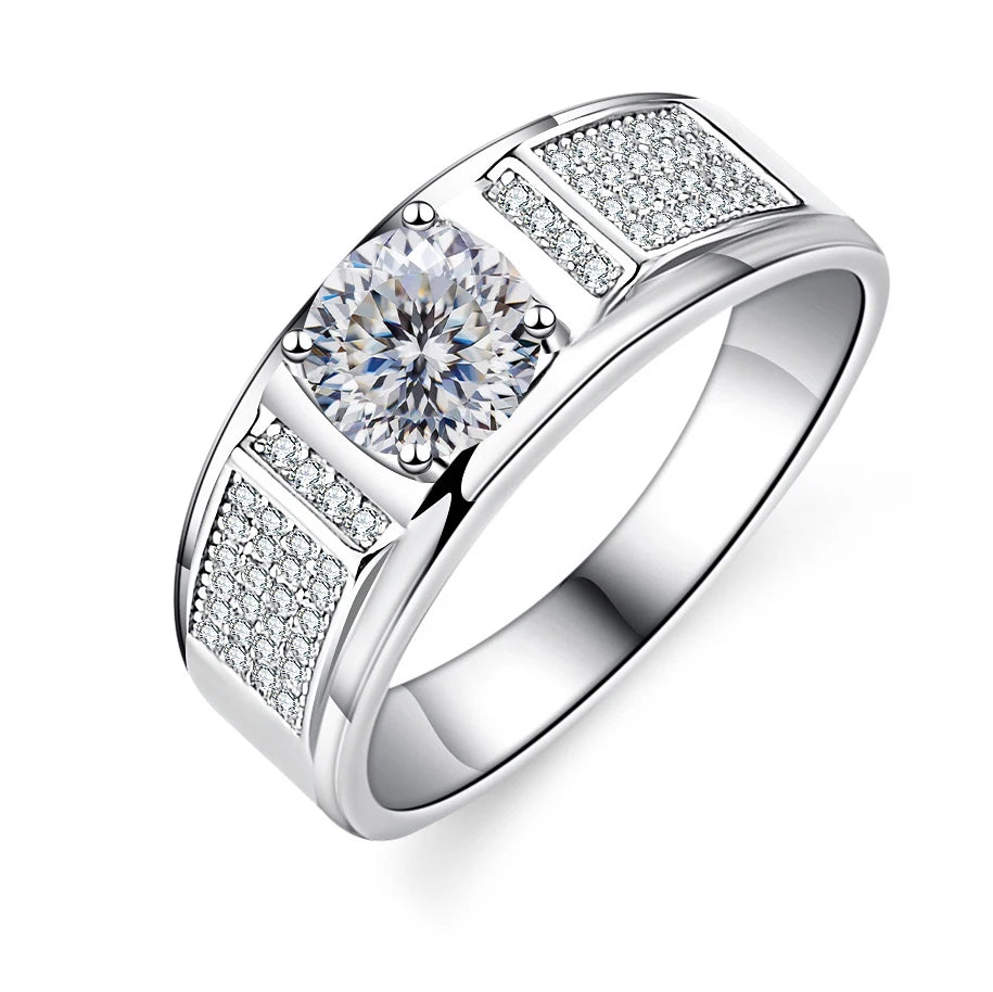 Real 1.0 Carat Moissanite Pure Solid 18K White Gold Ring