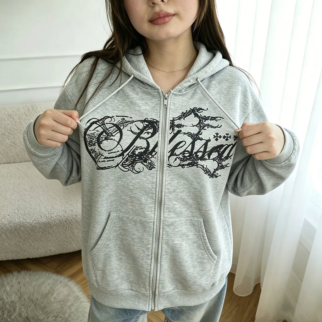 Y2K Harajuku Punk Style Retro American Zipper Hoodie