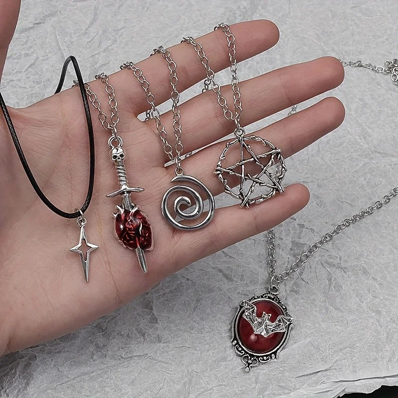 Gothic Set Vintage Punk Heart Snake Butterfly Charm Necklaces