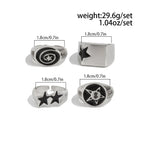 Set 4 Pieces Hip-hop Punk Geometric Oval Rectangular Five-pointed Star Opening Rings