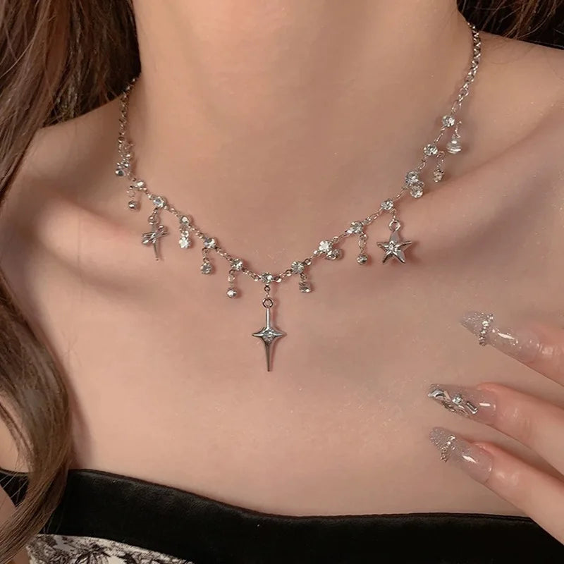 Y2K Celestial Starburst Fringe Choker Necklaces Jewelry
