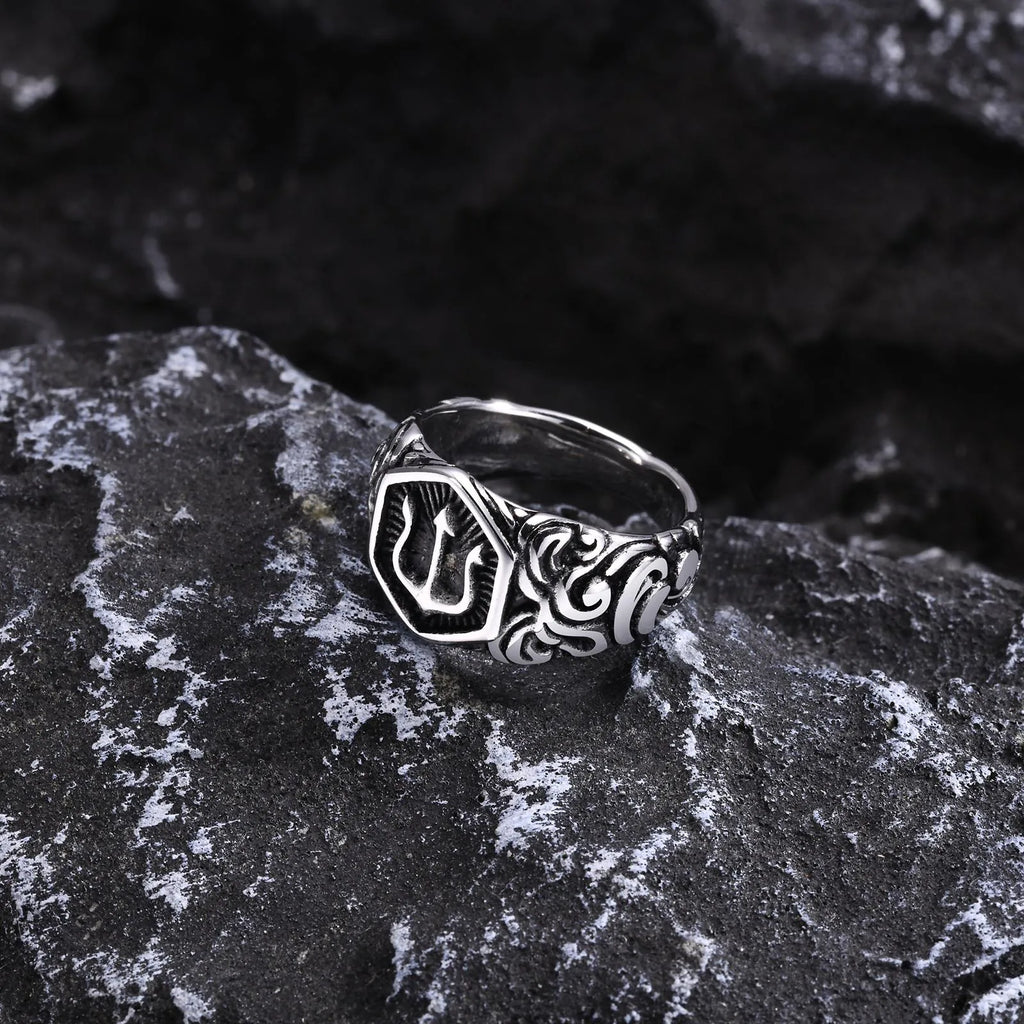 Tridant Signet Stainless Steel Geometric Rings